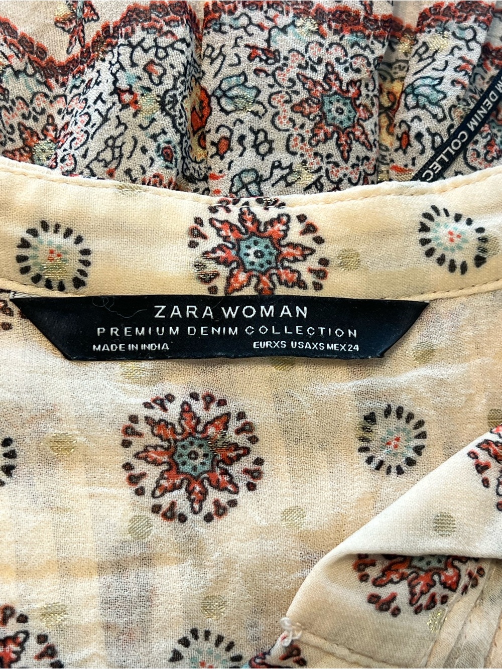 Zara Cream Boho Printed Peasant Blouse with Tassels - Picture 2 of 9